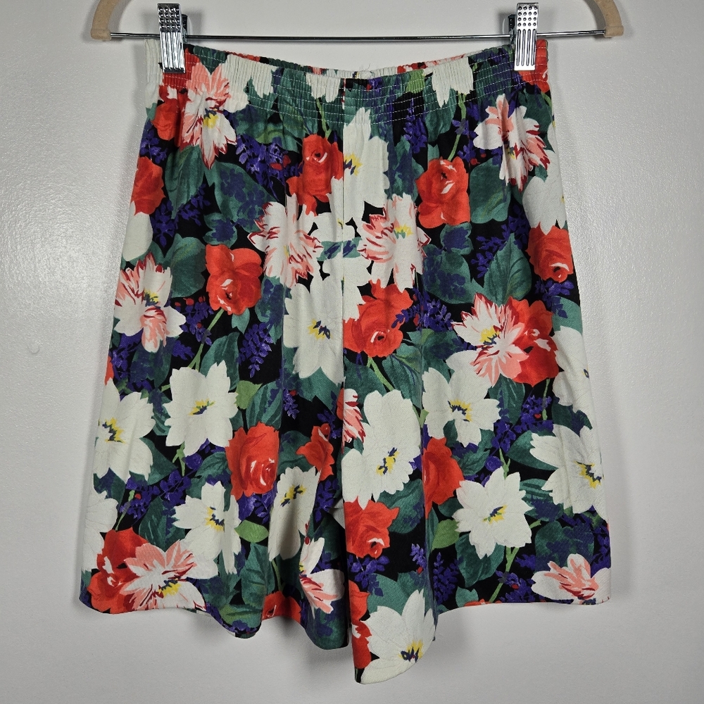 Vintage Rachie Bright Floral Elastic Waist Pull On Shorts Womens Size Medium